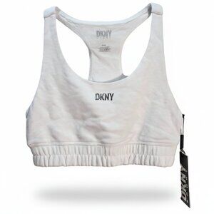 NWT | DKNY Sport White Racerback Cropped Sports Bra Activewear | XSmall